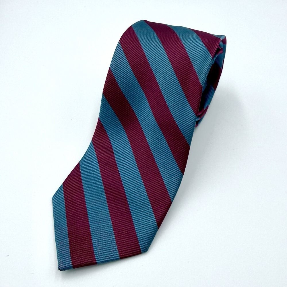 J. Crew 100% Silk Mens Necktie Teal Maroon Diagonal Stripe Business Office Sleek